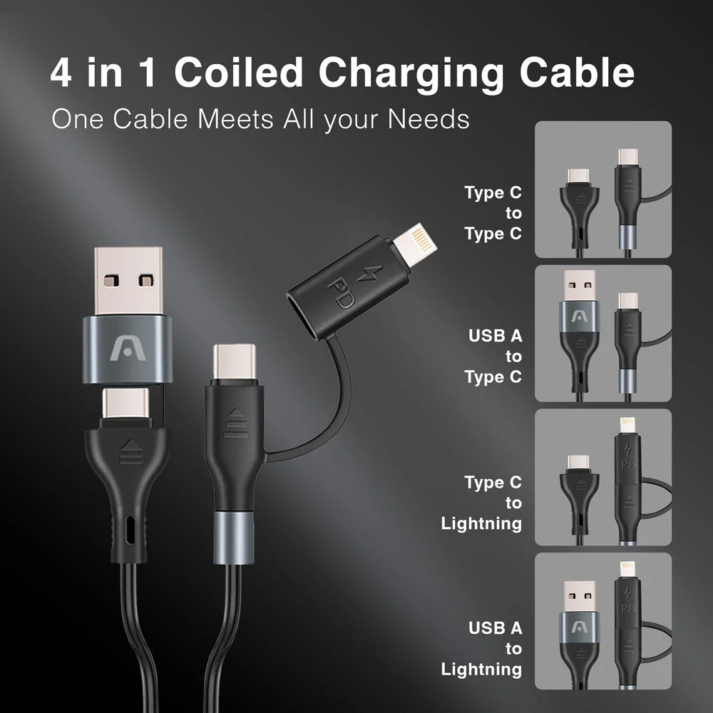 CABLE ARGOM ARG-CB-0071BK A00760 4IN1 USB-A/TYPE-C TO TYPE-C/LIGHTNING